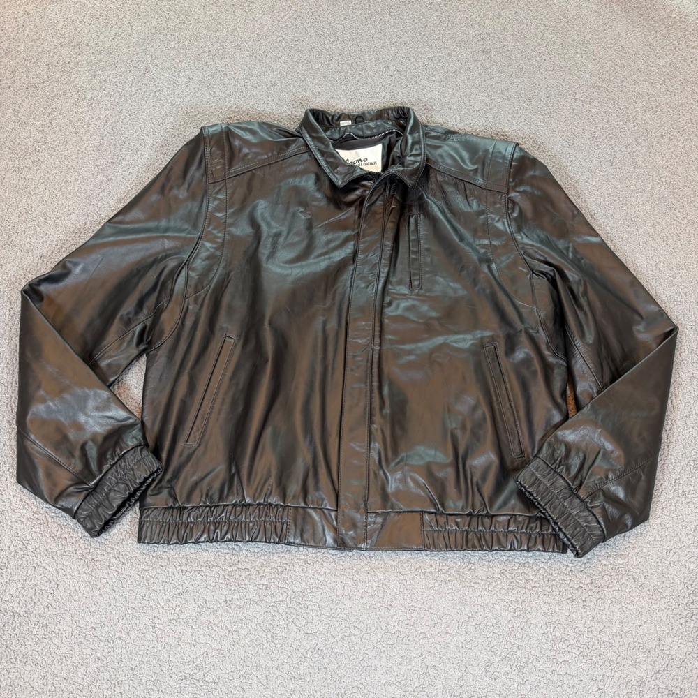 Wilsons Suede & Leather Mens Black Leather Bomber Jacket Vintage Size 46L